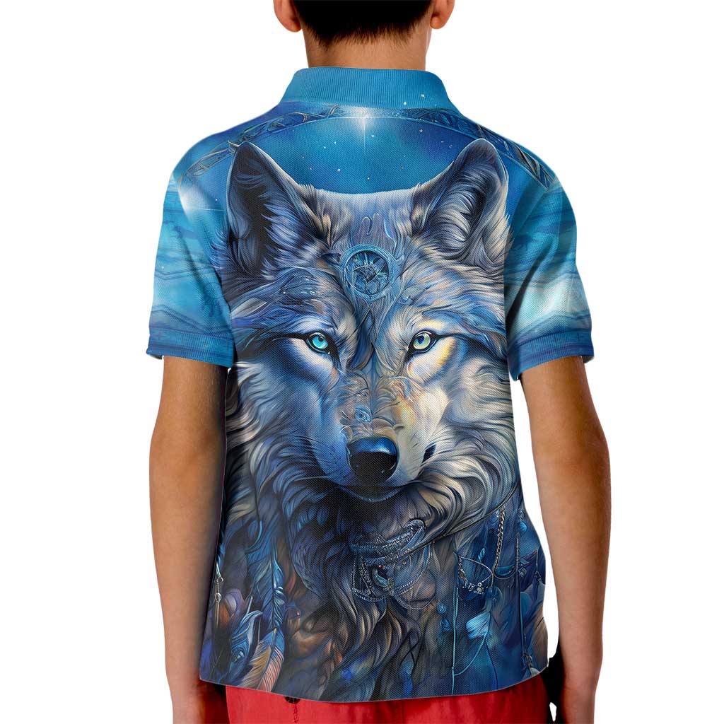 Beautiful Native American Wolf Kid Polo Shirt Galaxy Art - Wonder Print Shop