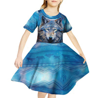 Beautiful Native American Wolf Kid Short Sleeve Dress Galaxy Art - Wonder Print Shop