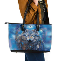 Beautiful Native American Wolf Leather Tote Bag Galaxy Art - Wonder Print Shop