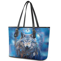 Beautiful Native American Wolf Leather Tote Bag Galaxy Art - Wonder Print Shop
