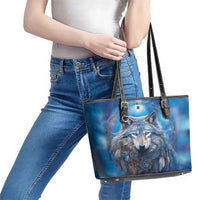 Beautiful Native American Wolf Leather Tote Bag Galaxy Art - Wonder Print Shop