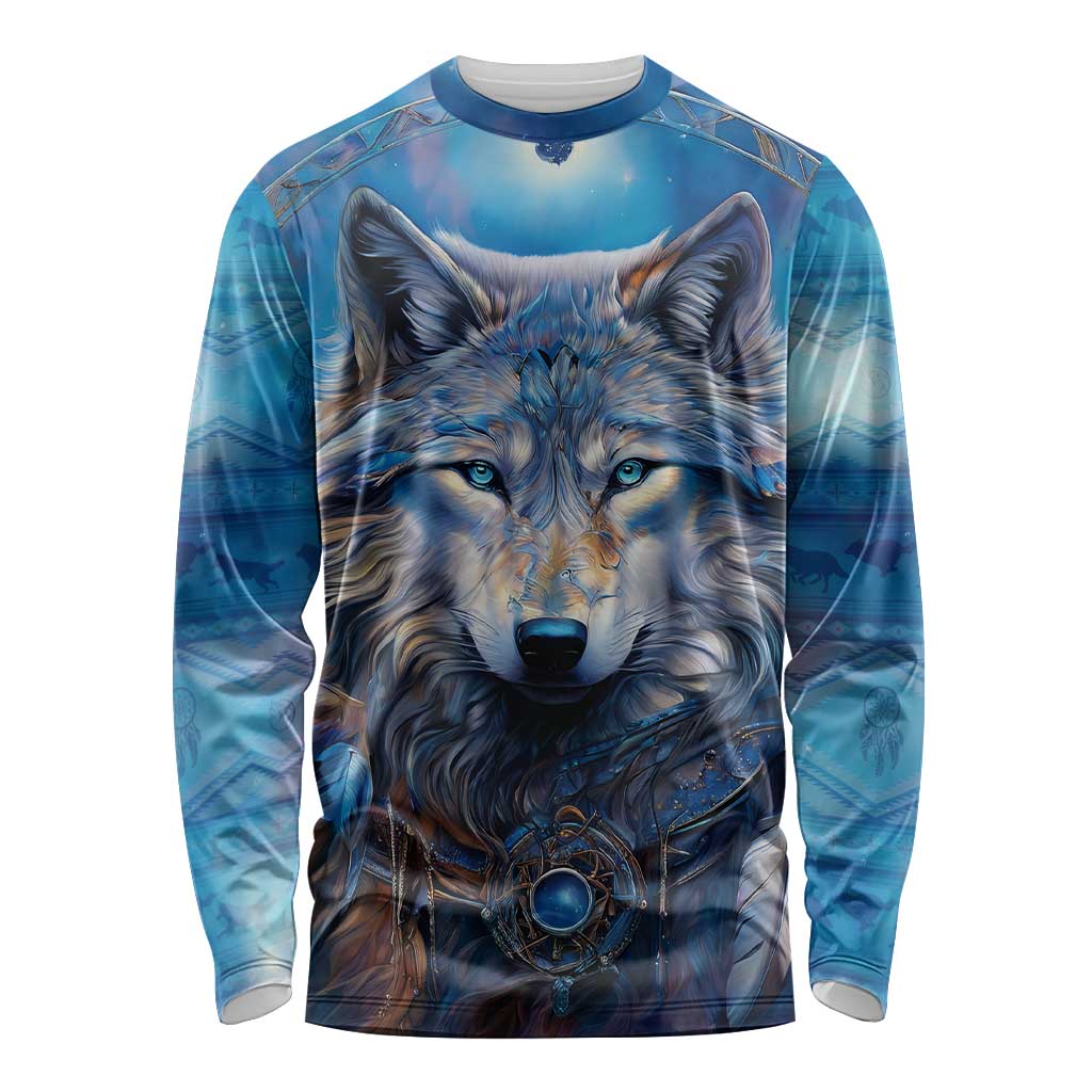 Beautiful Native American Wolf Long Sleeve Shirt Galaxy Art - Wonder Print Shop