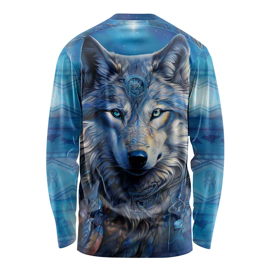 Beautiful Native American Wolf Long Sleeve Shirt Galaxy Art - Wonder Print Shop
