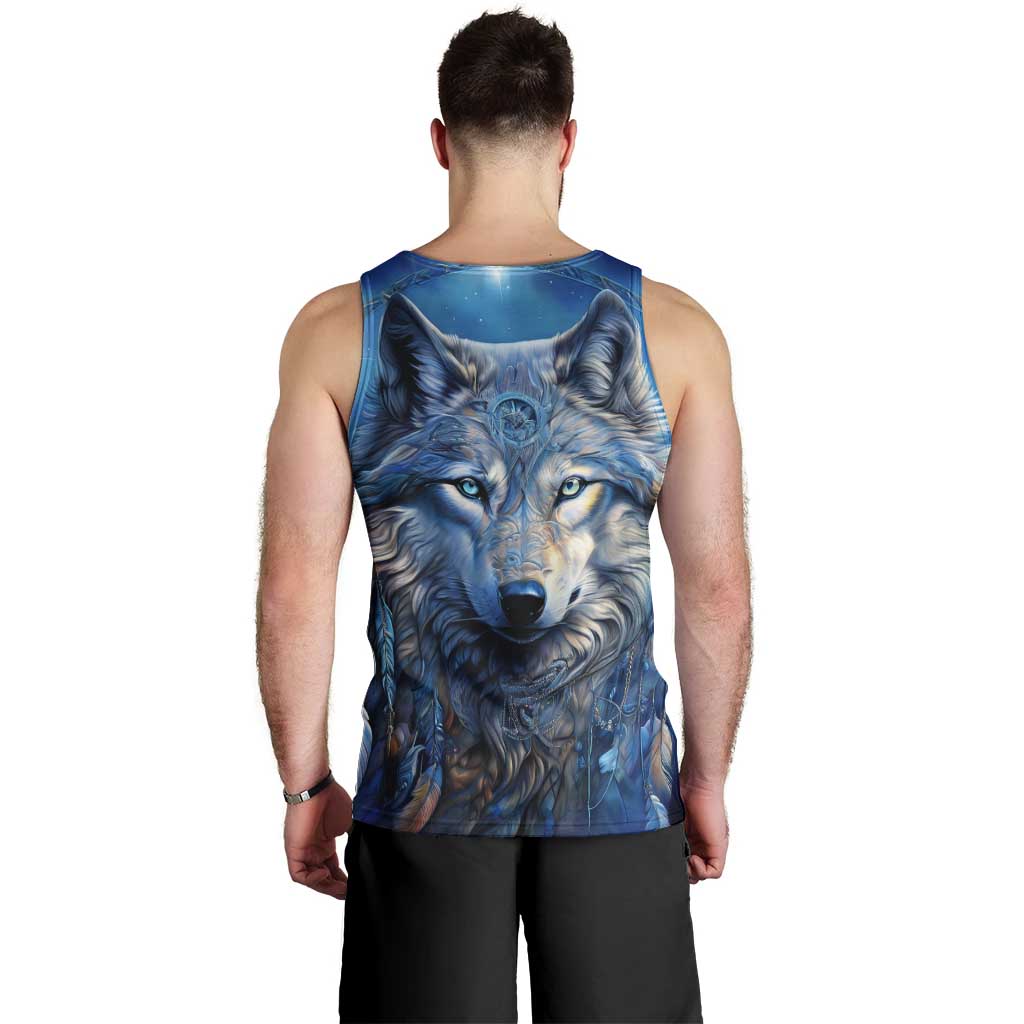 Beautiful Native American Wolf Men Tank Top Galaxy Art - Wonder Print Shop