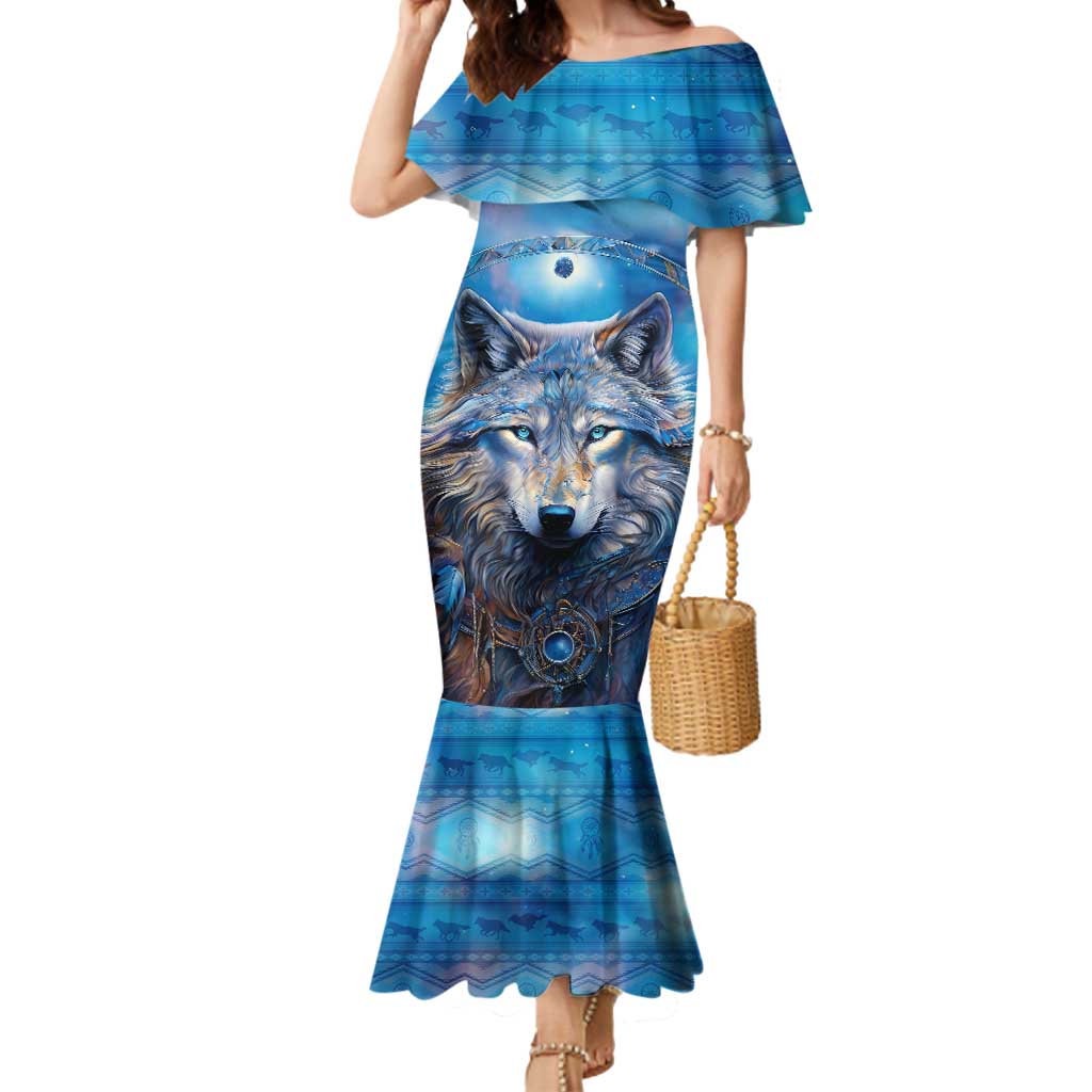 Beautiful Native American Wolf Mermaid Dress Galaxy Art - Wonder Print Shop