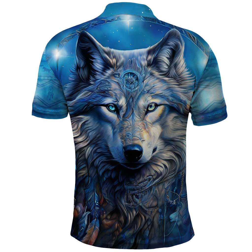 Beautiful Native American Wolf Polo Shirt Galaxy Art - Wonder Print Shop