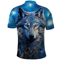Beautiful Native American Wolf Polo Shirt Galaxy Art - Wonder Print Shop