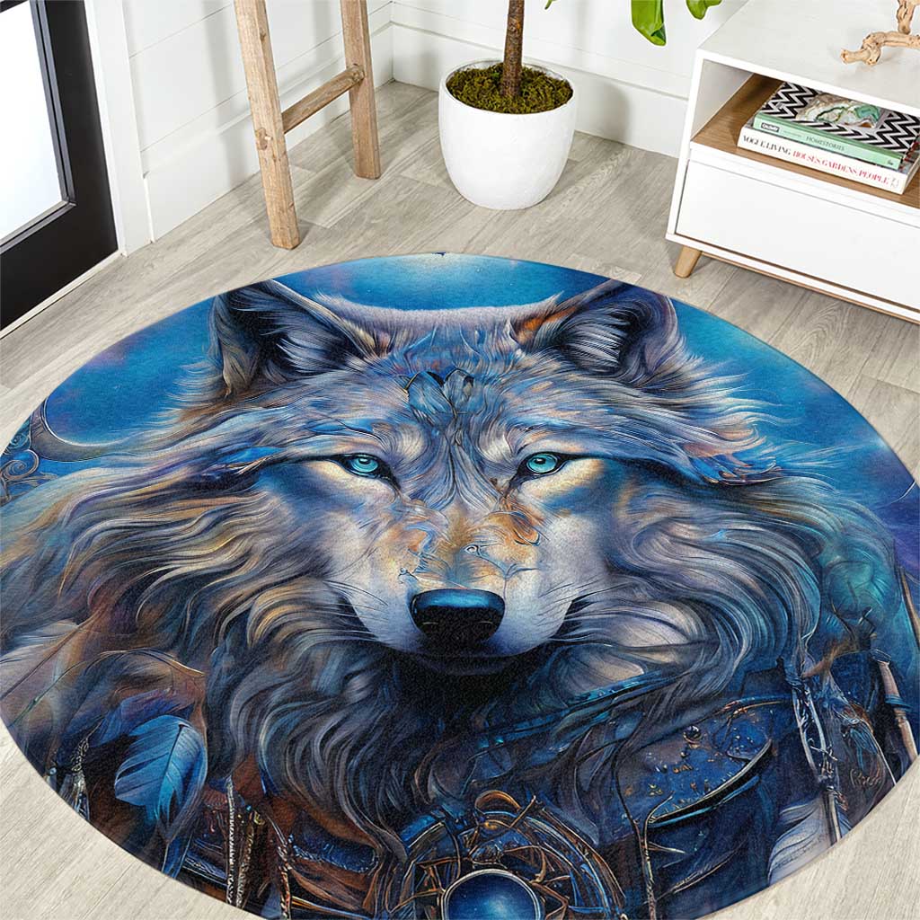 Beautiful Native American Wolf Round Carpet Galaxy Art
