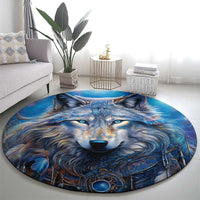 Beautiful Native American Wolf Round Carpet Galaxy Art