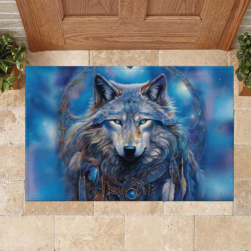 Beautiful Native American Wolf Rubber Doormat Galaxy Art - Wonder Print Shop