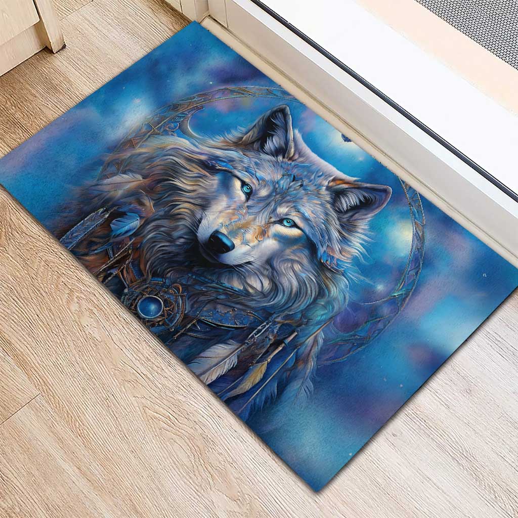 Beautiful Native American Wolf Rubber Doormat Galaxy Art - Wonder Print Shop