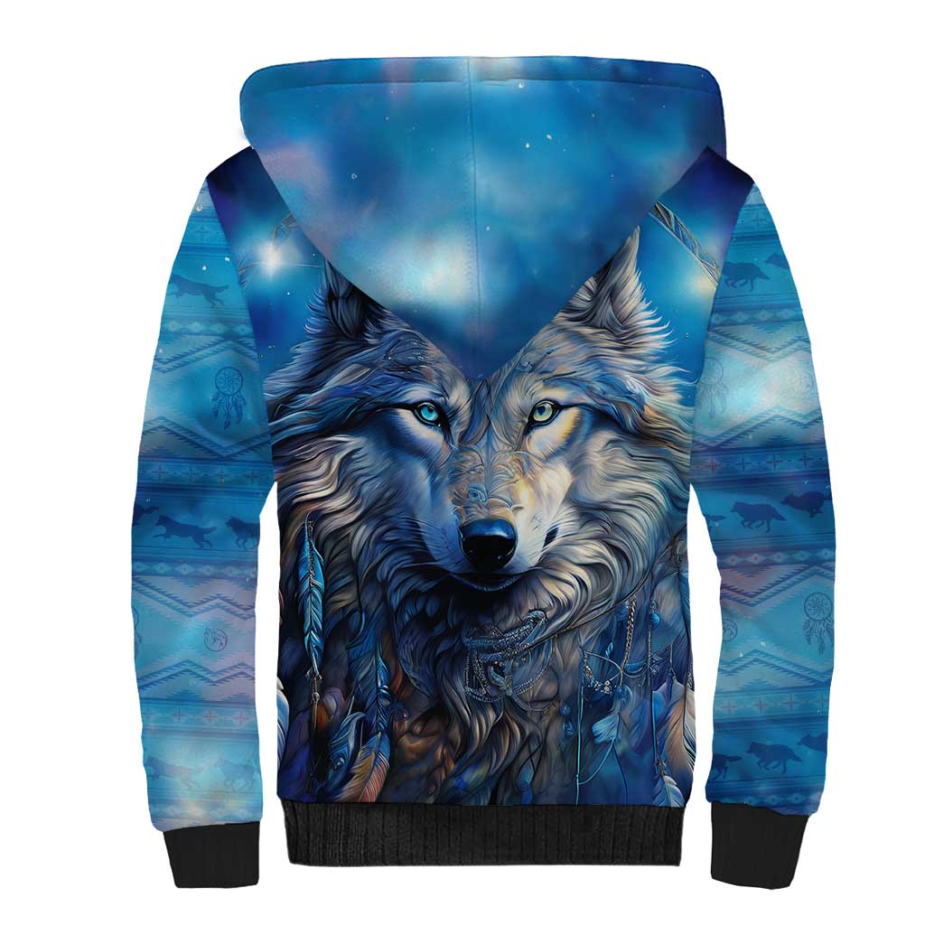 Beautiful Native American Wolf Sherpa Hoodie Galaxy Art - Wonder Print Shop