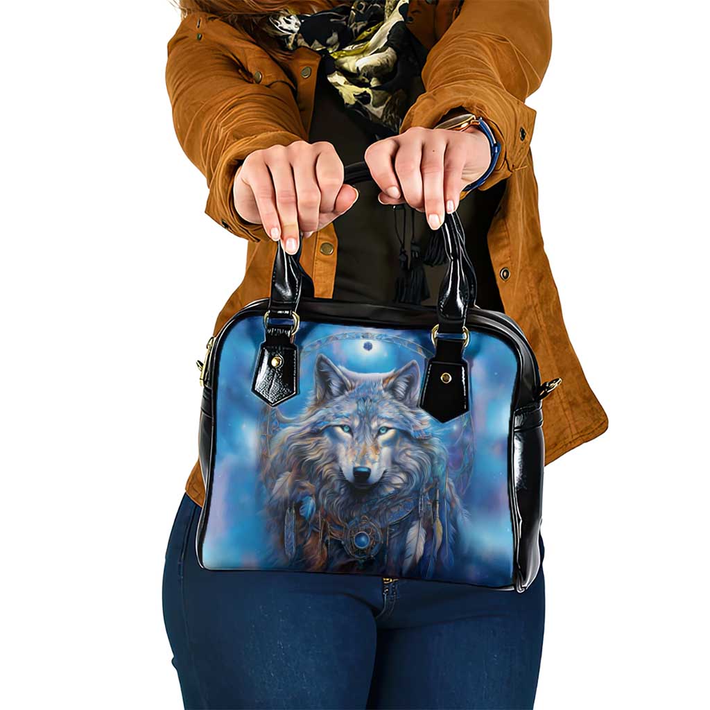 Beautiful Native American Wolf Shoulder Handbag Galaxy Art