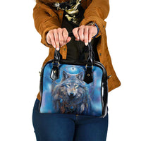 Beautiful Native American Wolf Shoulder Handbag Galaxy Art