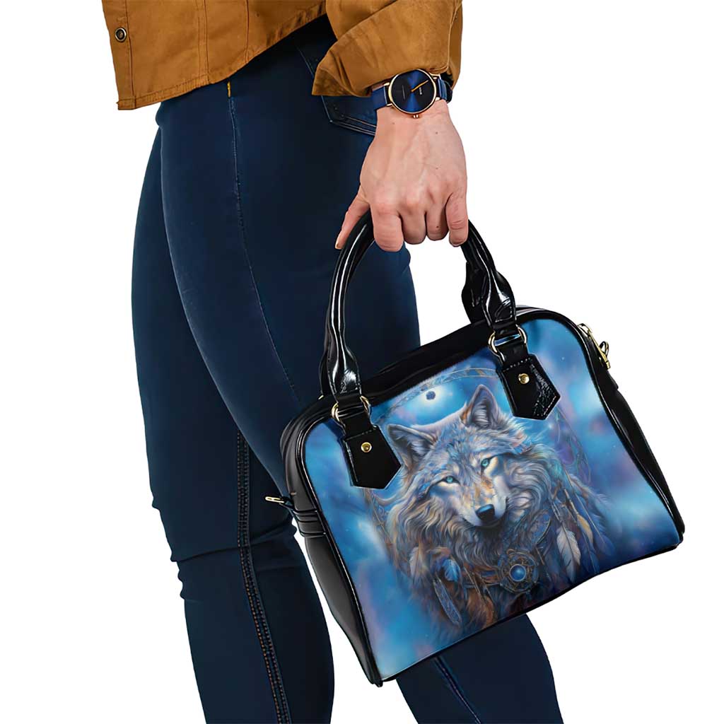 Beautiful Native American Wolf Shoulder Handbag Galaxy Art