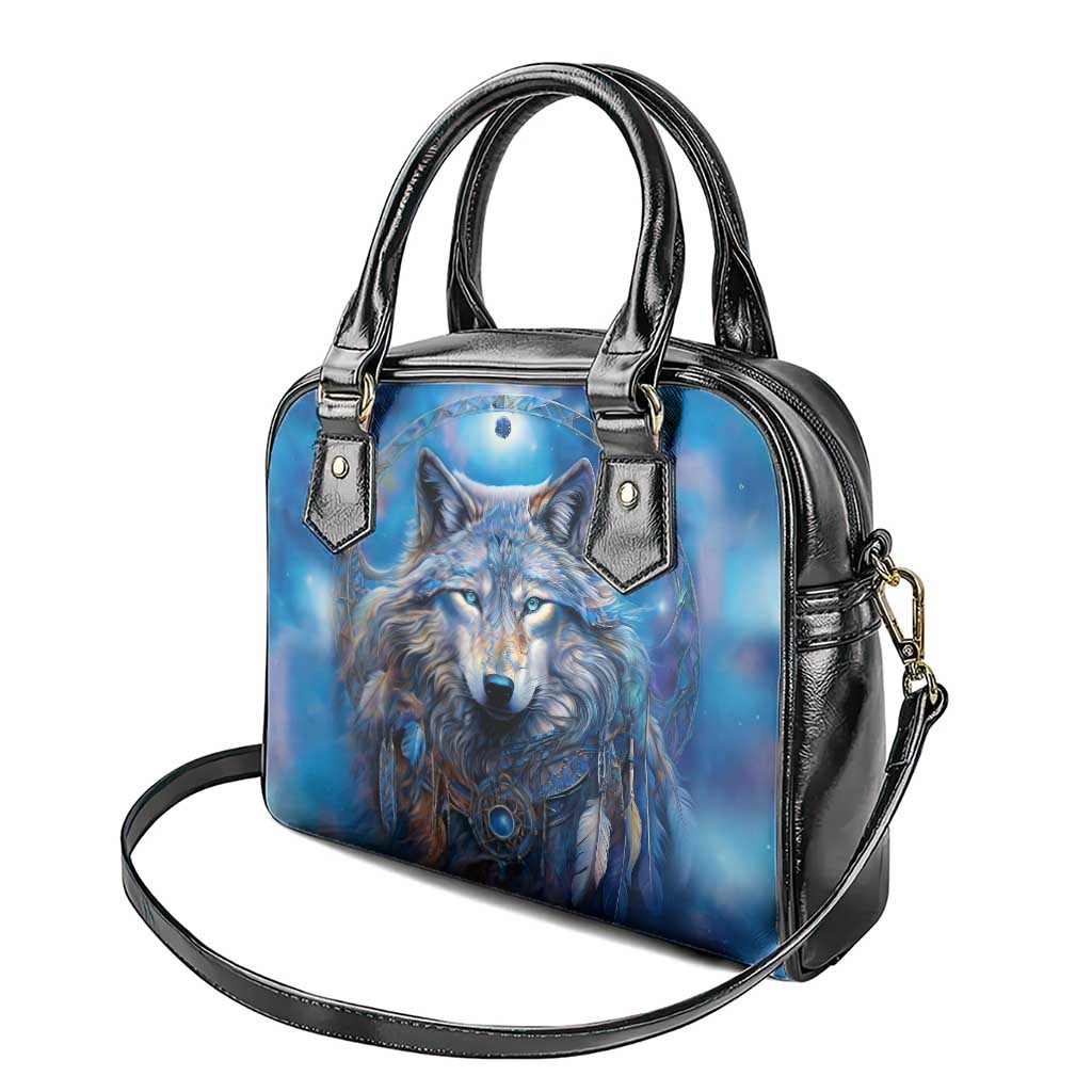 Beautiful Native American Wolf Shoulder Handbag Galaxy Art