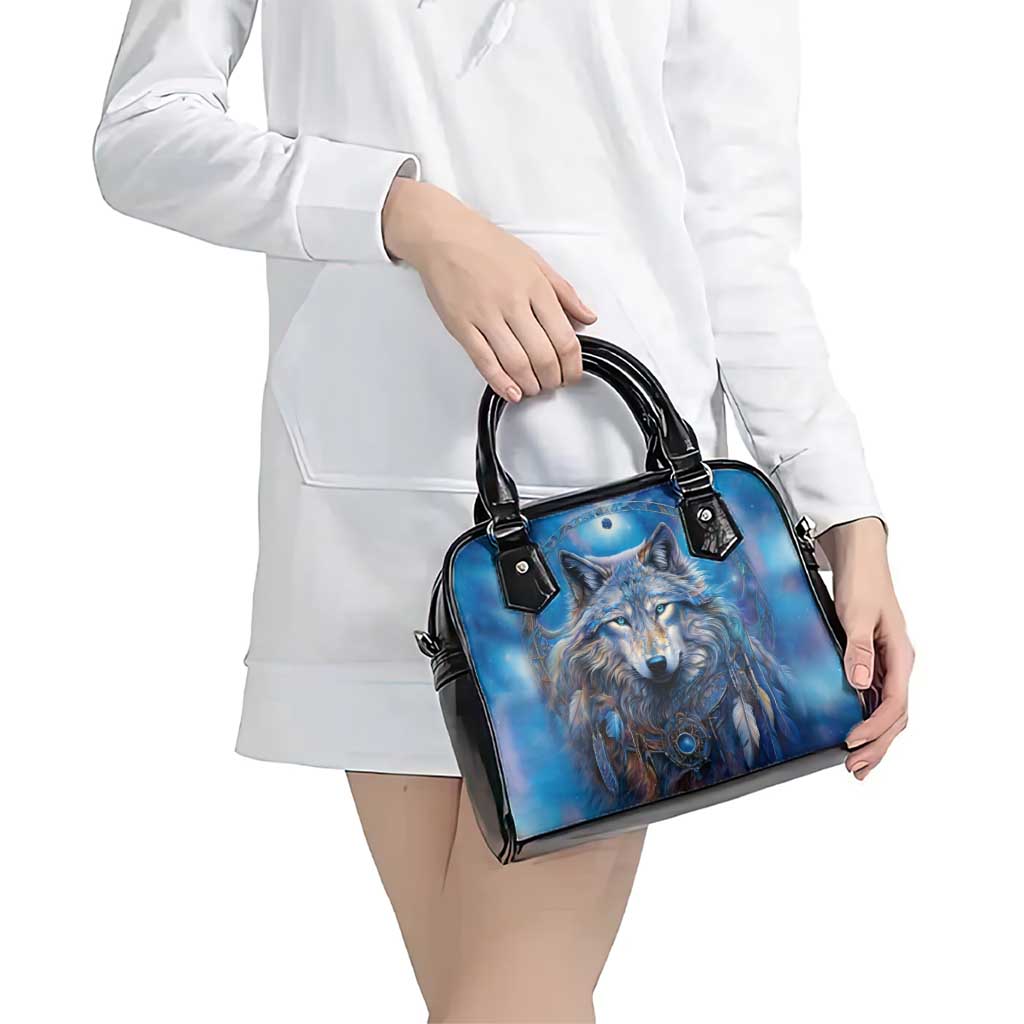 Beautiful Native American Wolf Shoulder Handbag Galaxy Art