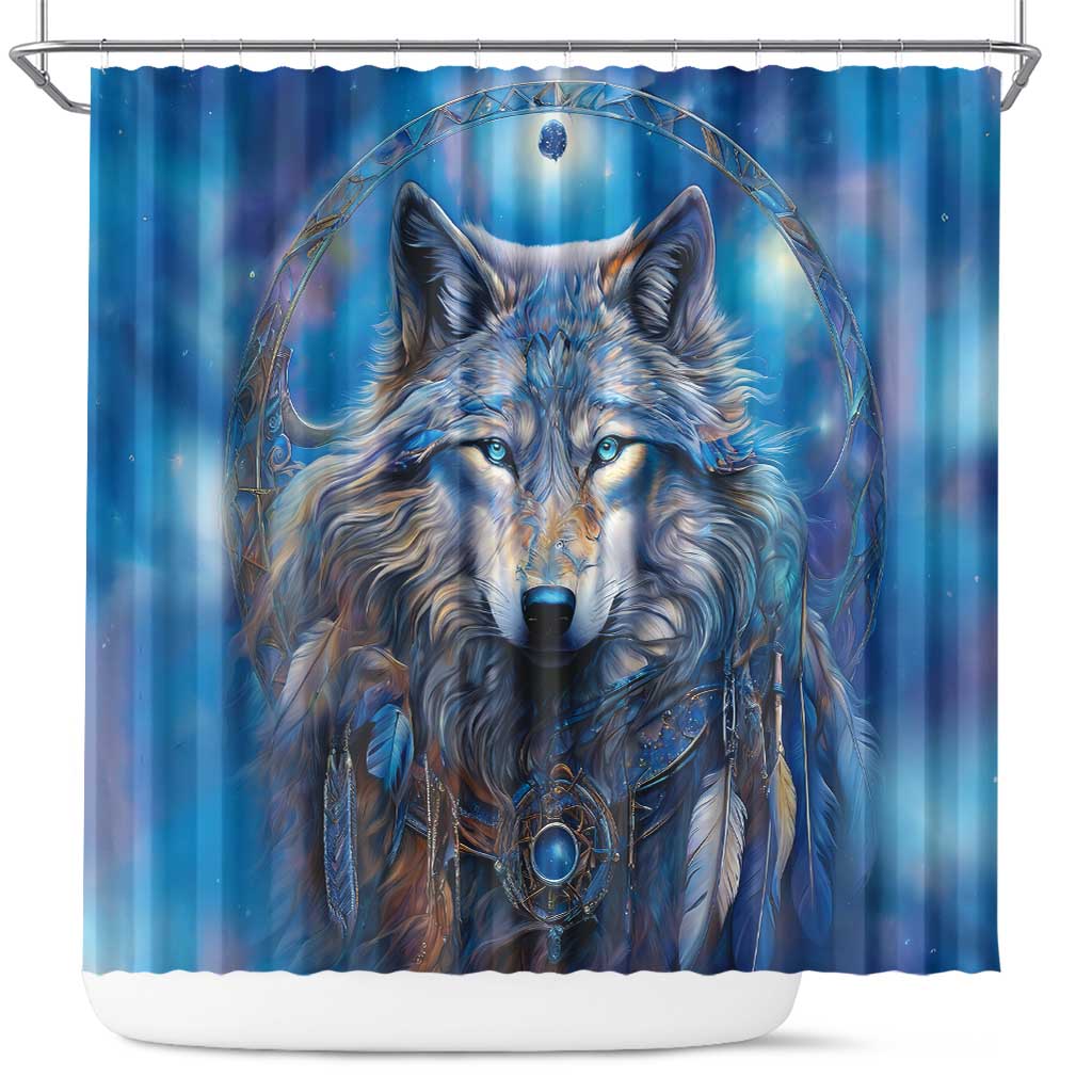 Beautiful Native American Wolf Shower Curtain Galaxy Art
