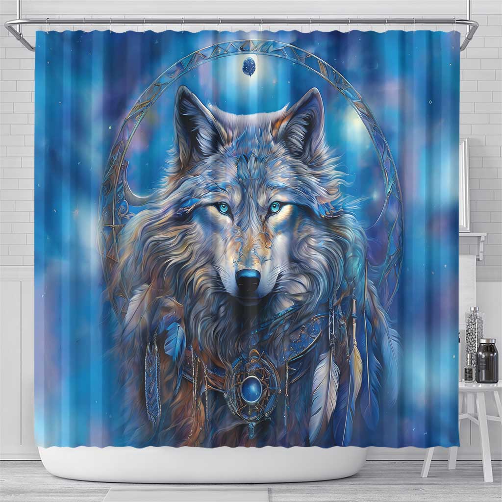 Beautiful Native American Wolf Shower Curtain Galaxy Art