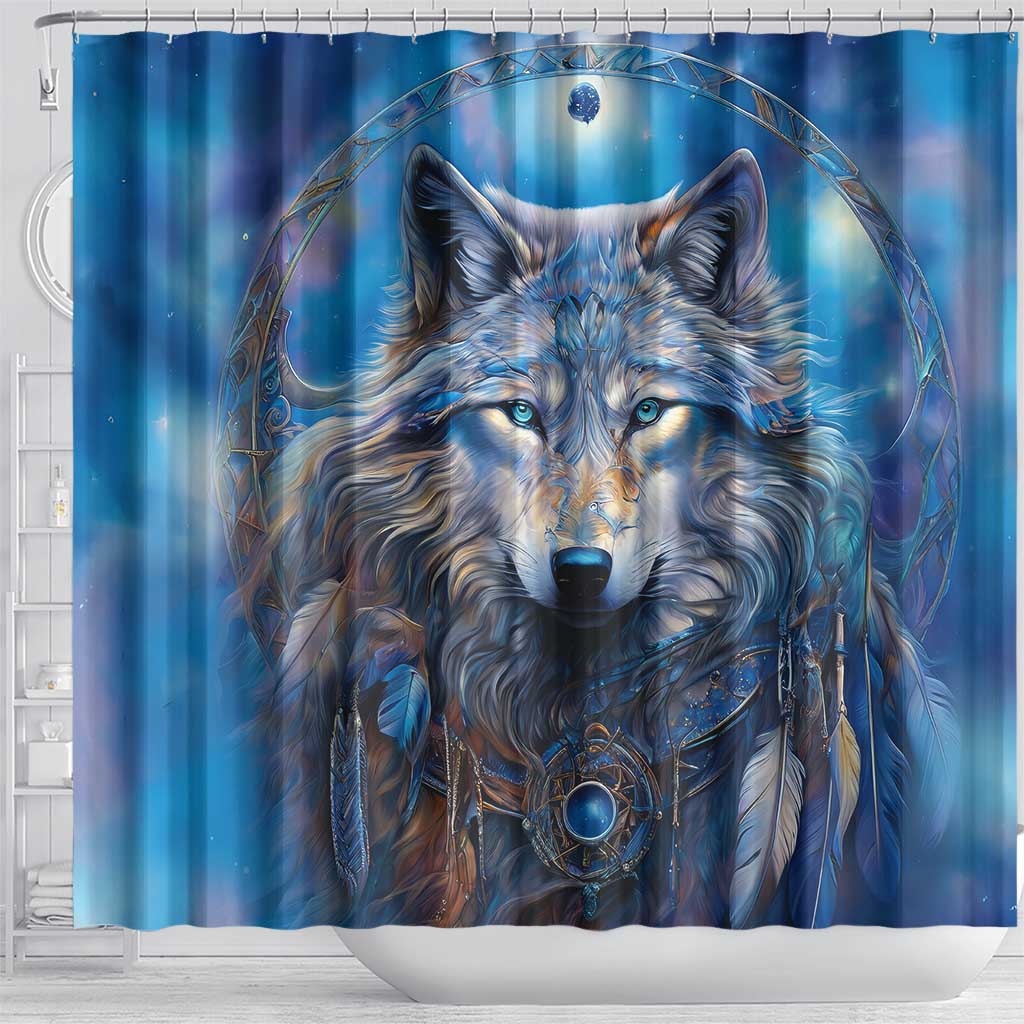Beautiful Native American Wolf Shower Curtain Galaxy Art