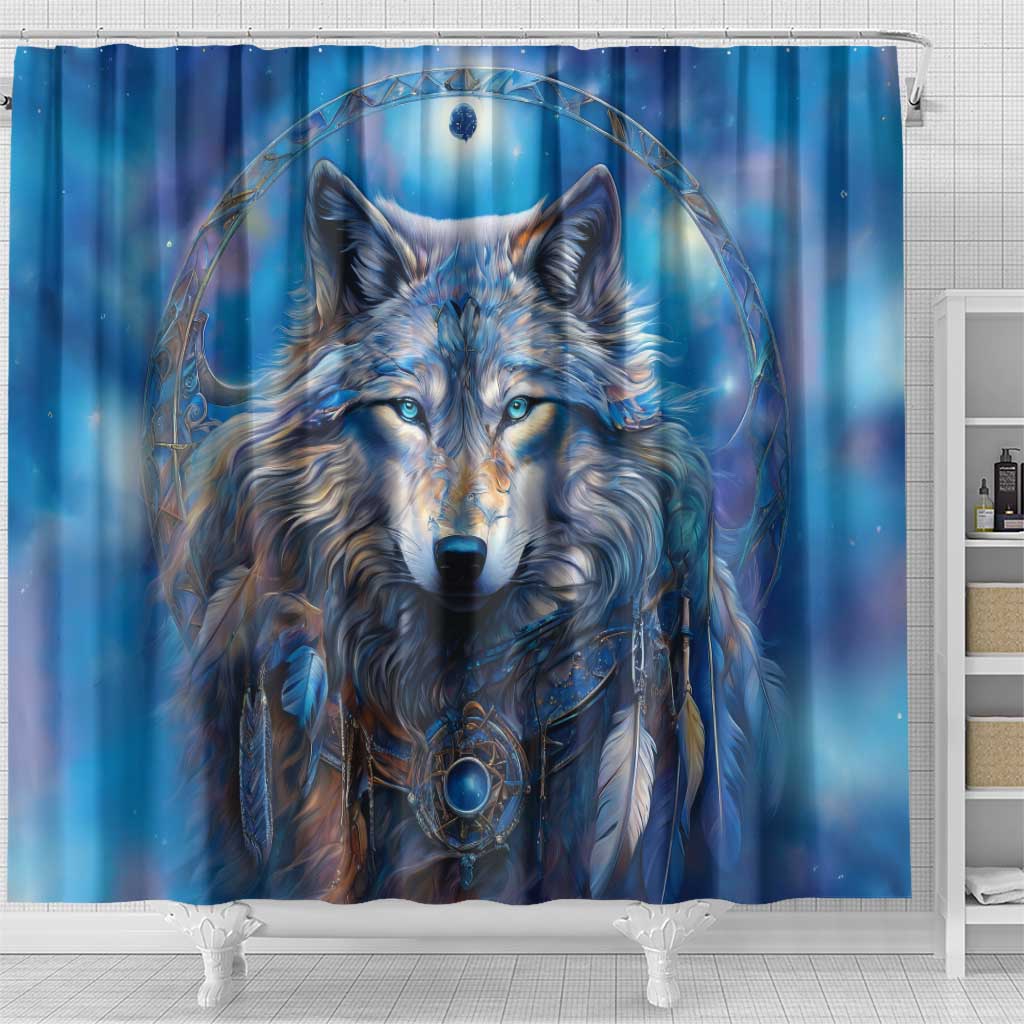 Beautiful Native American Wolf Shower Curtain Galaxy Art