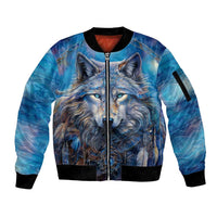 Beautiful Native American Wolf Sleeve Zip Bomber Jacket Galaxy Art - Wonder Print Shop