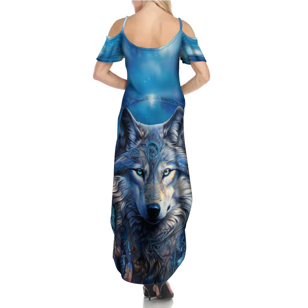 Beautiful Native American Wolf Summer Maxi Dress Galaxy Art - Wonder Print Shop
