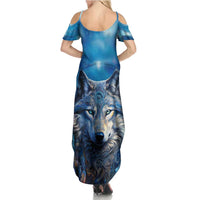 Beautiful Native American Wolf Summer Maxi Dress Galaxy Art - Wonder Print Shop