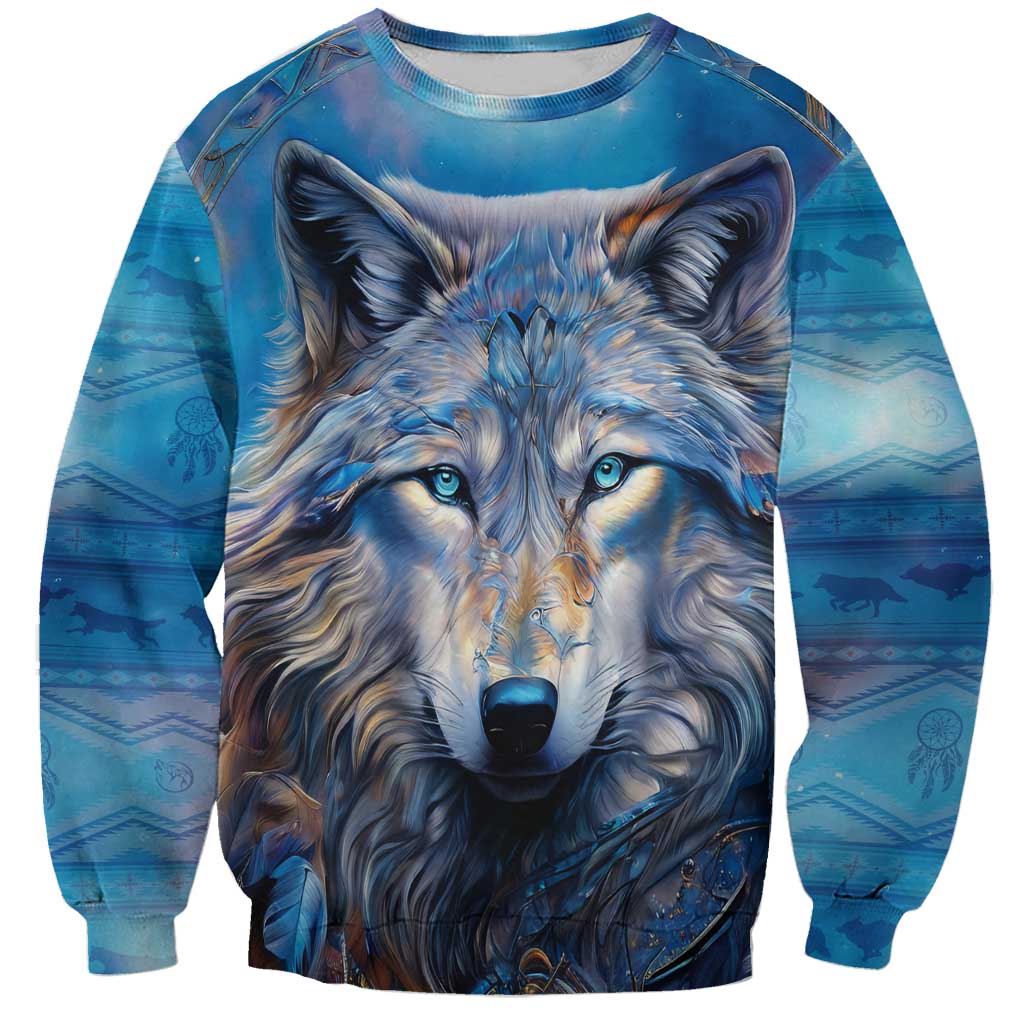 Beautiful Native American Wolf Sweatshirt Galaxy Art - Wonder Print Shop