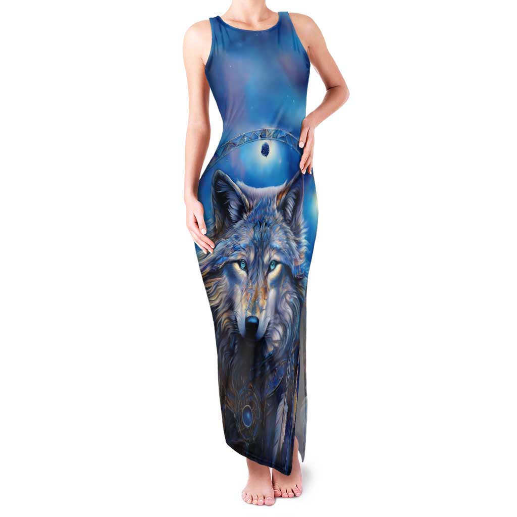Beautiful Native American Wolf Tank Maxi Dress Galaxy Art - Wonder Print Shop