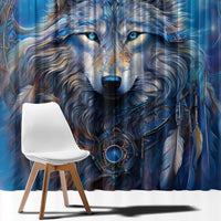 Beautiful Native American Wolf Window Curtain Galaxy Art - Wonder Print Shop