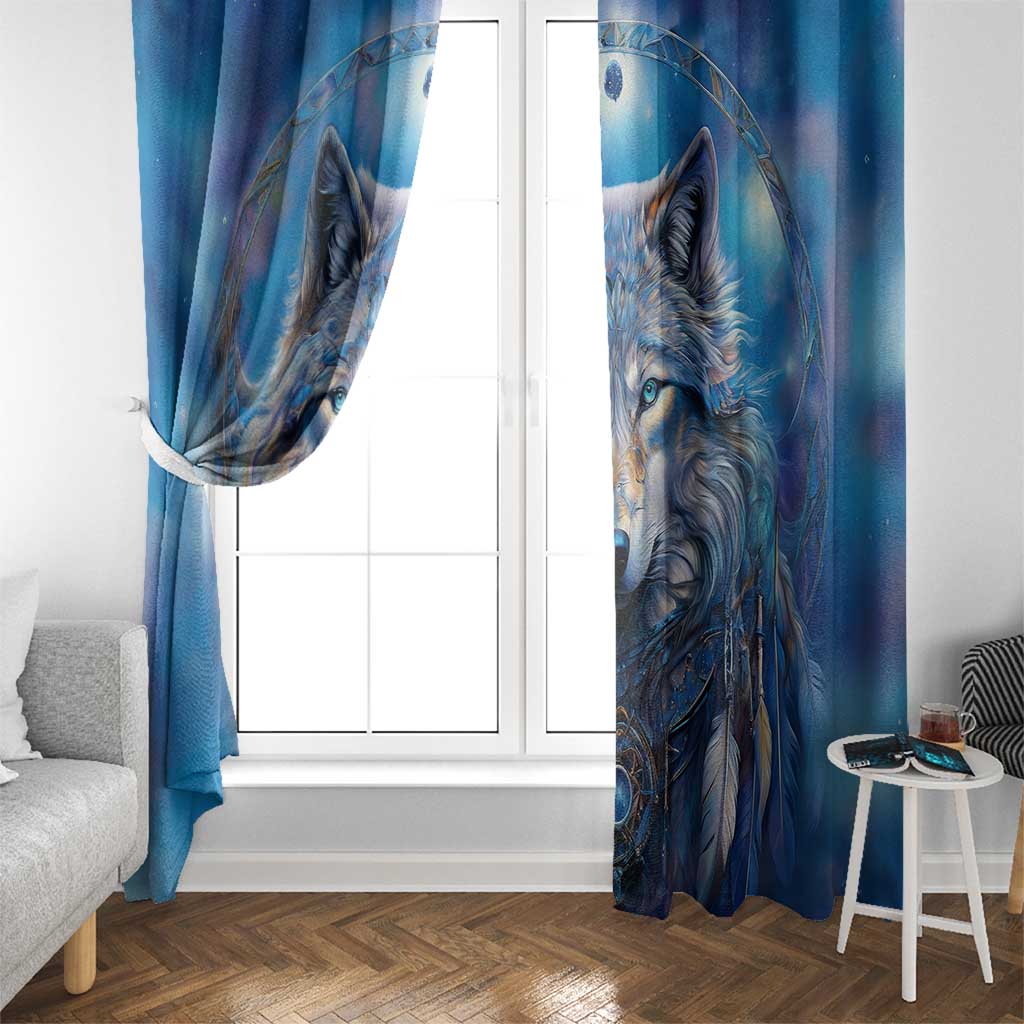 Beautiful Native American Wolf Window Curtain Galaxy Art - Wonder Print Shop