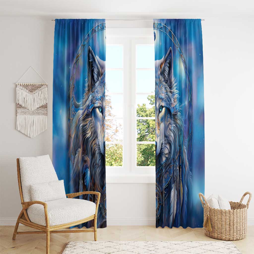 Beautiful Native American Wolf Window Curtain Galaxy Art - Wonder Print Shop