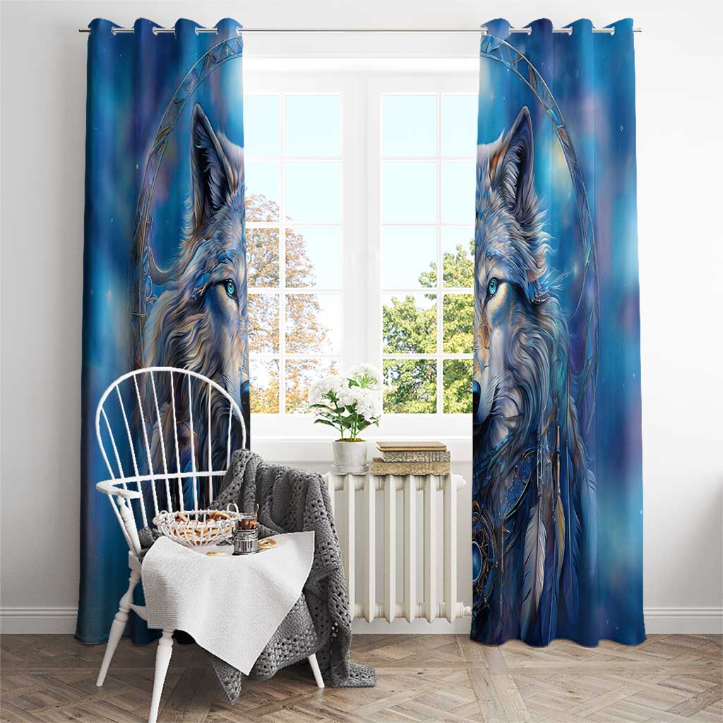 Beautiful Native American Wolf Window Curtain Galaxy Art - Wonder Print Shop