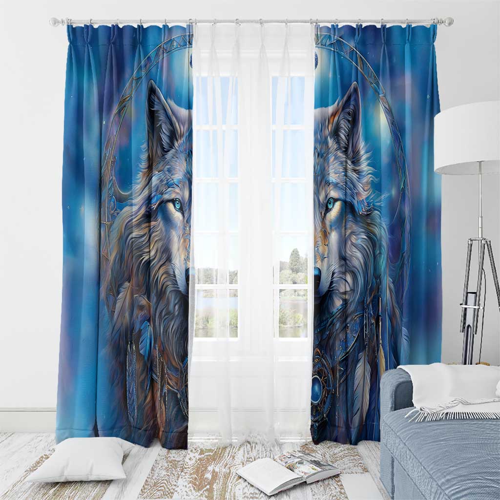 Beautiful Native American Wolf Window Curtain Galaxy Art - Wonder Print Shop