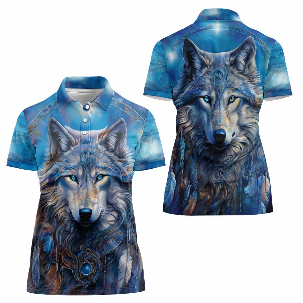 Beautiful Native American Wolf Women Polo Shirt Galaxy Art - Wonder Print Shop