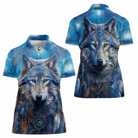 Beautiful Native American Wolf Women Polo Shirt Galaxy Art - Wonder Print Shop
