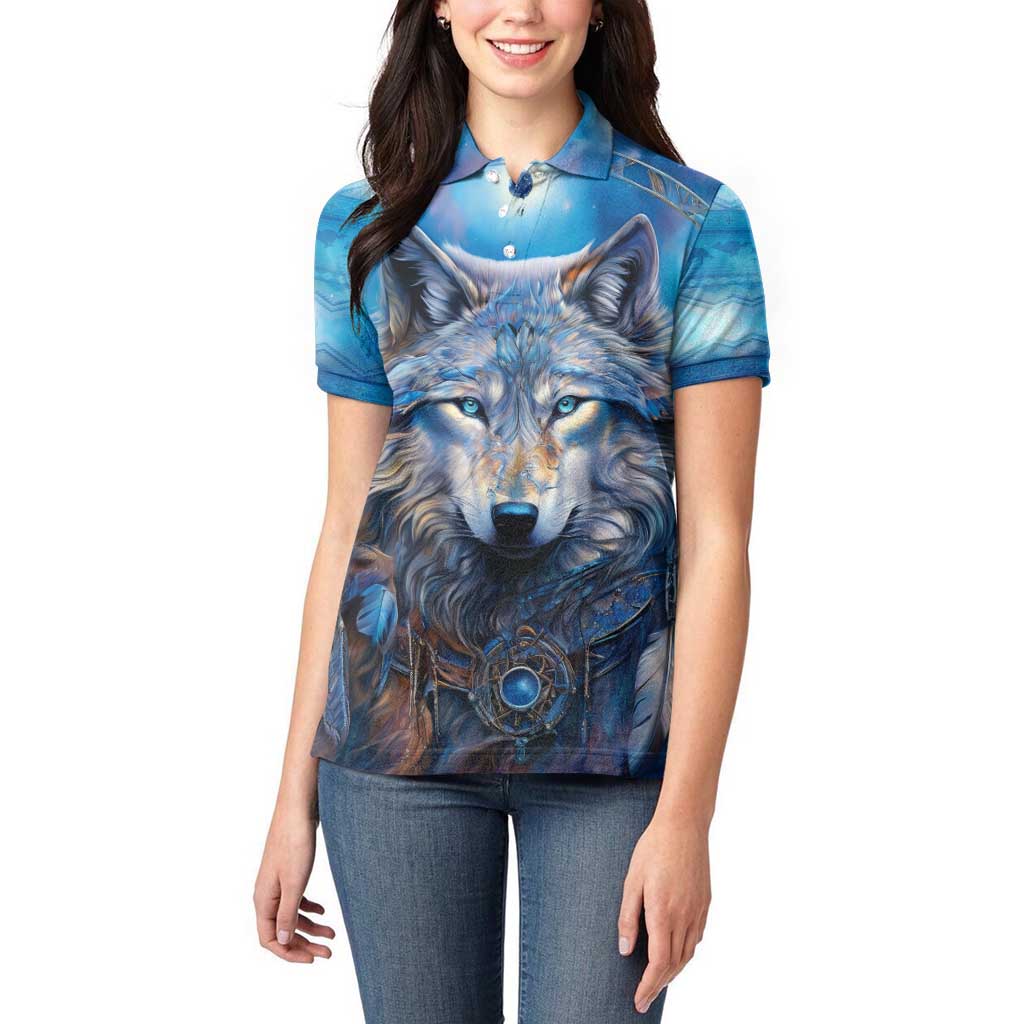Beautiful Native American Wolf Women Polo Shirt Galaxy Art - Wonder Print Shop
