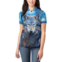 Beautiful Native American Wolf Women Polo Shirt Galaxy Art - Wonder Print Shop
