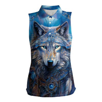 Beautiful Native American Wolf Women Sleeveless Polo Shirt Galaxy Art - Wonder Print Shop