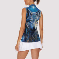 Beautiful Native American Wolf Women Sleeveless Polo Shirt Galaxy Art - Wonder Print Shop