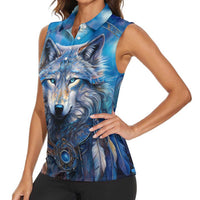 Beautiful Native American Wolf Women Sleeveless Polo Shirt Galaxy Art - Wonder Print Shop
