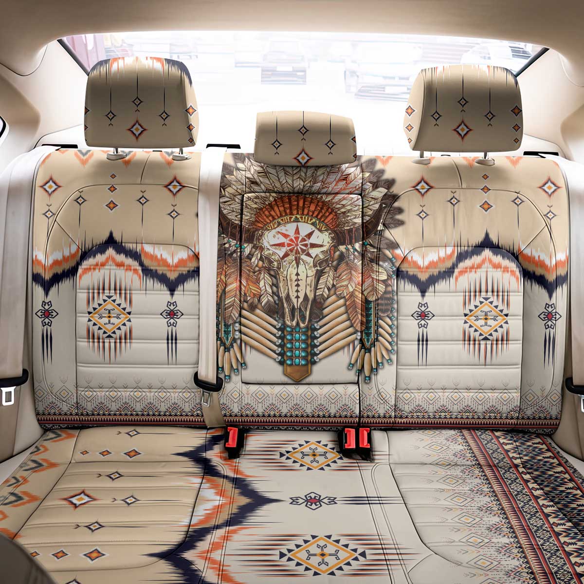 Native American Back Car Seat Cover Buffalo Skull - Wonder Print Shop