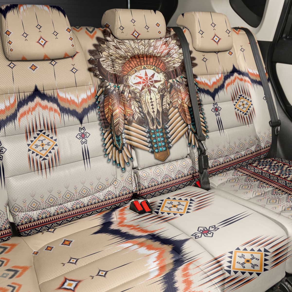 Native American Back Car Seat Cover Buffalo Skull - Wonder Print Shop