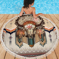 Native American Beach Blanket Buffalo Skull - Wonder Print Shop