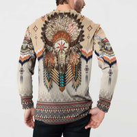 Native American Button Sweatshirt Buffalo Skull - Wonder Print Shop
