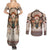 Native American Couples Matching Summer Maxi Dress and Long Sleeve Button Shirt Buffalo Skull - Wonder Print Shop