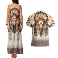 Native American Couples Matching Tank Maxi Dress and Hawaiian Shirt Buffalo Skull - Wonder Print Shop