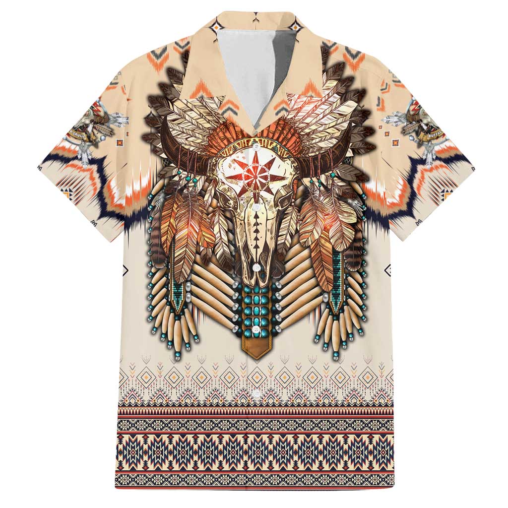 Native American Family Matching Long Sleeve Bodycon Dress and Hawaiian Shirt Buffalo Skull - Wonder Print Shop