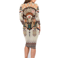 Native American Family Matching Long Sleeve Bodycon Dress and Hawaiian Shirt Buffalo Skull - Wonder Print Shop